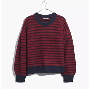 NWT Madewell Striped Grady Balloon-Sleeve Pullover Sweater Coziest Yarn AF511